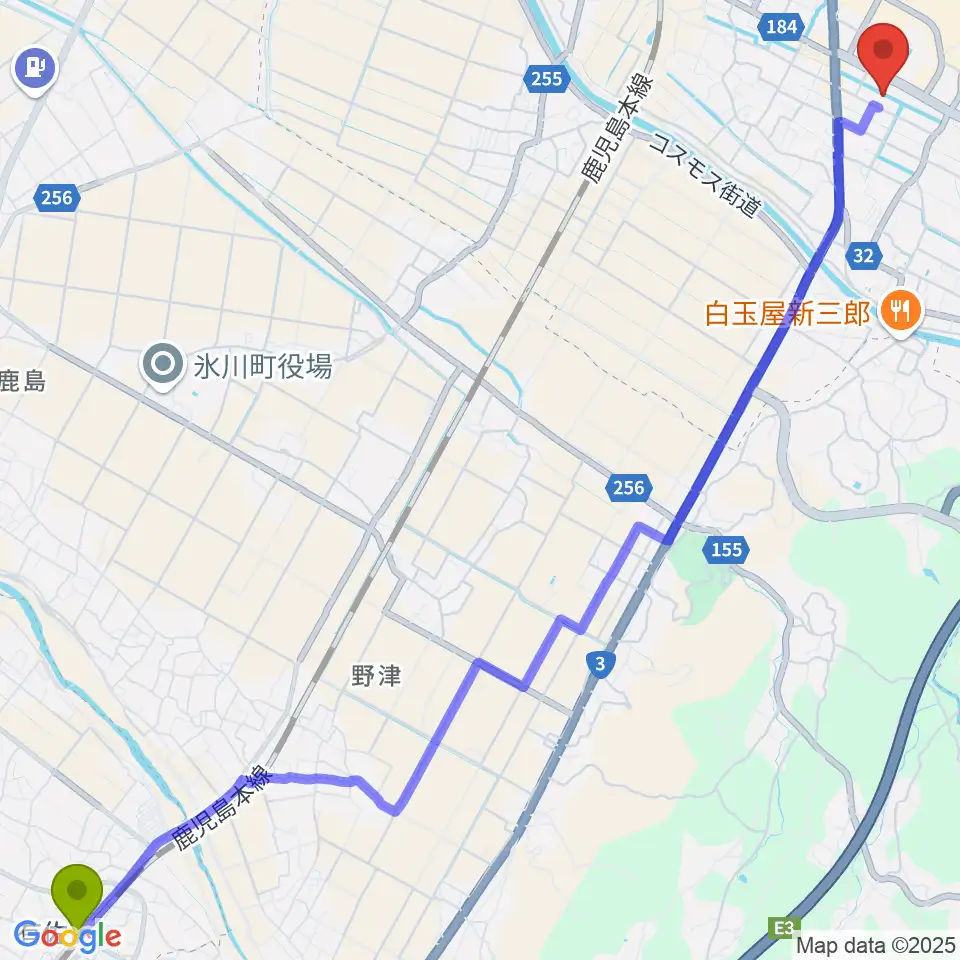 有佐駅から小川総合文化センター ラポートへのルートマップ地図