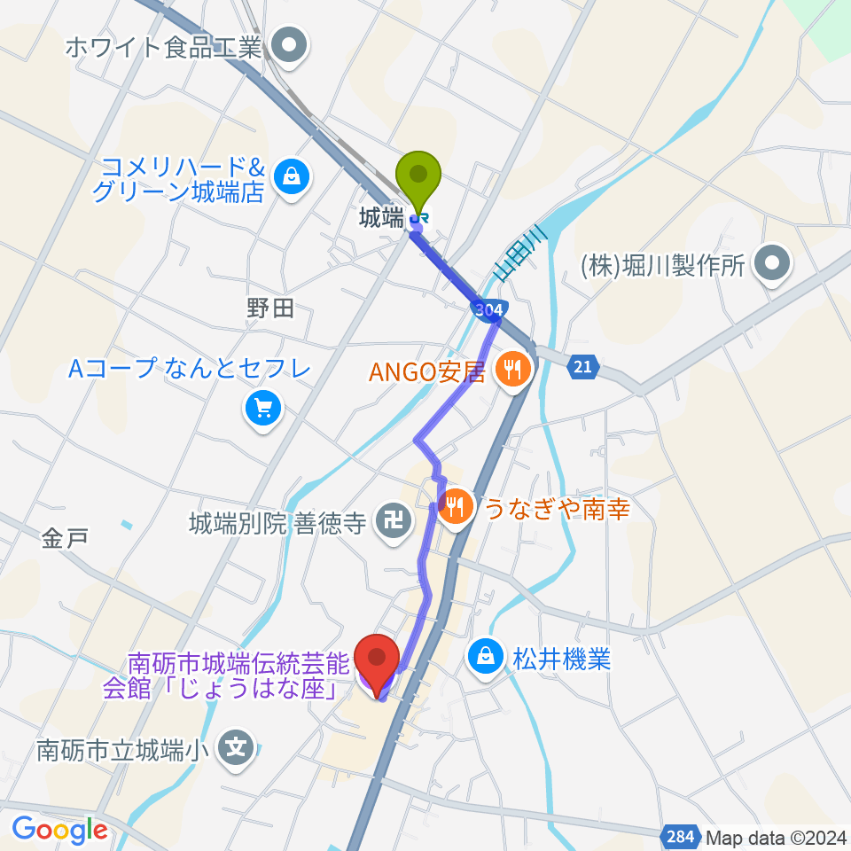 じょうはな座の最寄駅城端駅からの徒歩ルート（約17分）地図