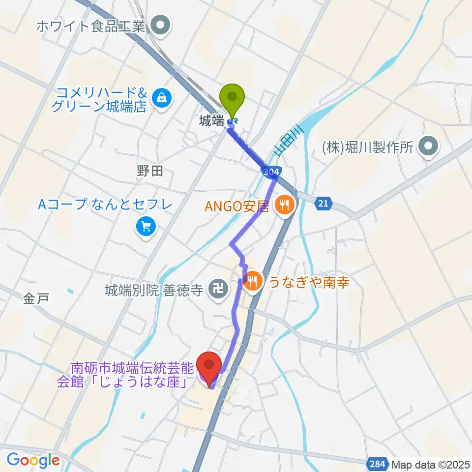 じょうはな座の最寄駅城端駅からの徒歩ルート（約17分）地図