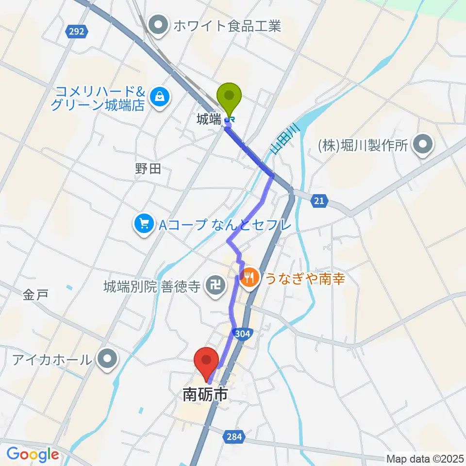 じょうはな座の最寄駅城端駅からの徒歩ルート（約17分）地図