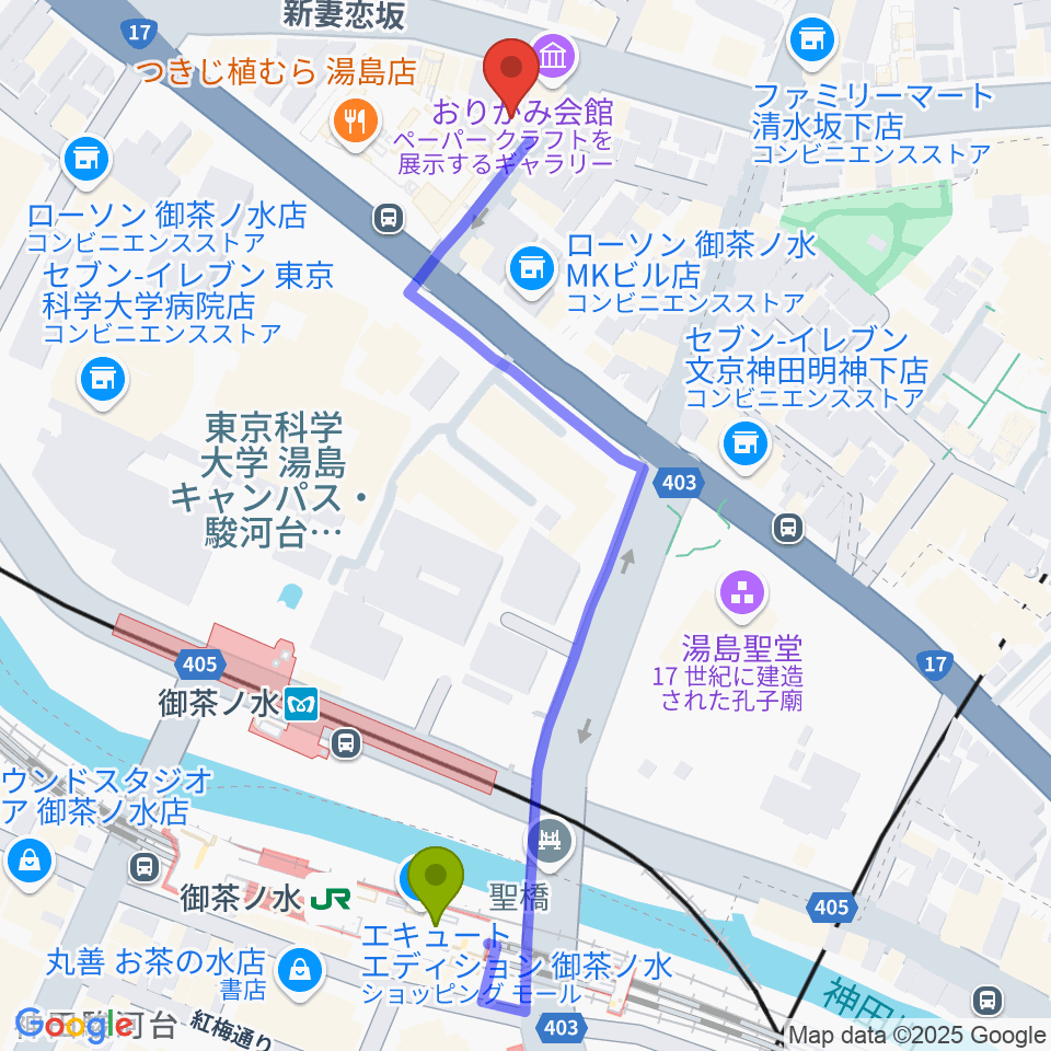 御茶ノ水KAKADOの最寄駅御茶ノ水駅からの徒歩ルート（約6分）地図