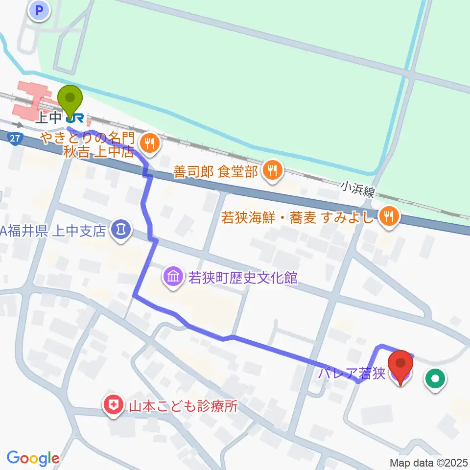 パレア若狭の最寄駅上中駅からの徒歩ルート（約7分）地図