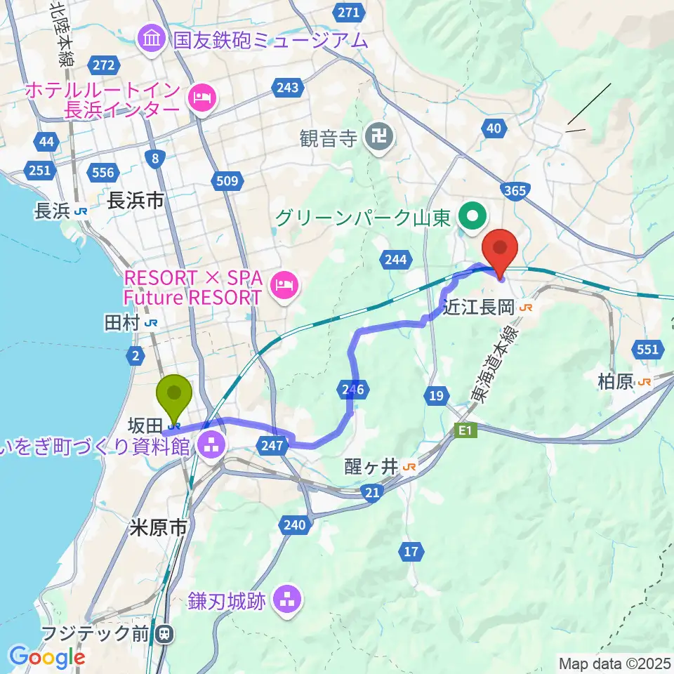 坂田駅からルッチプラザ ベルホール310へのルートマップ地図