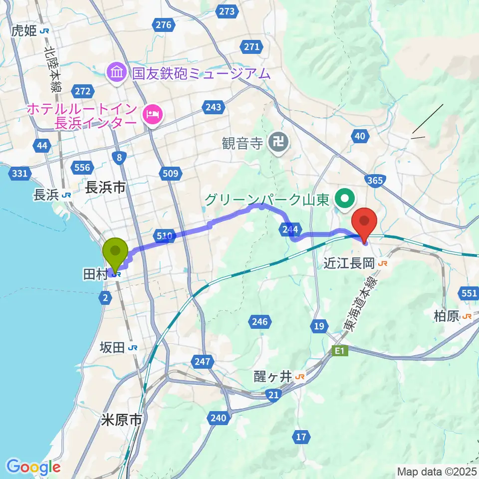 田村駅からルッチプラザ ベルホール310へのルートマップ地図