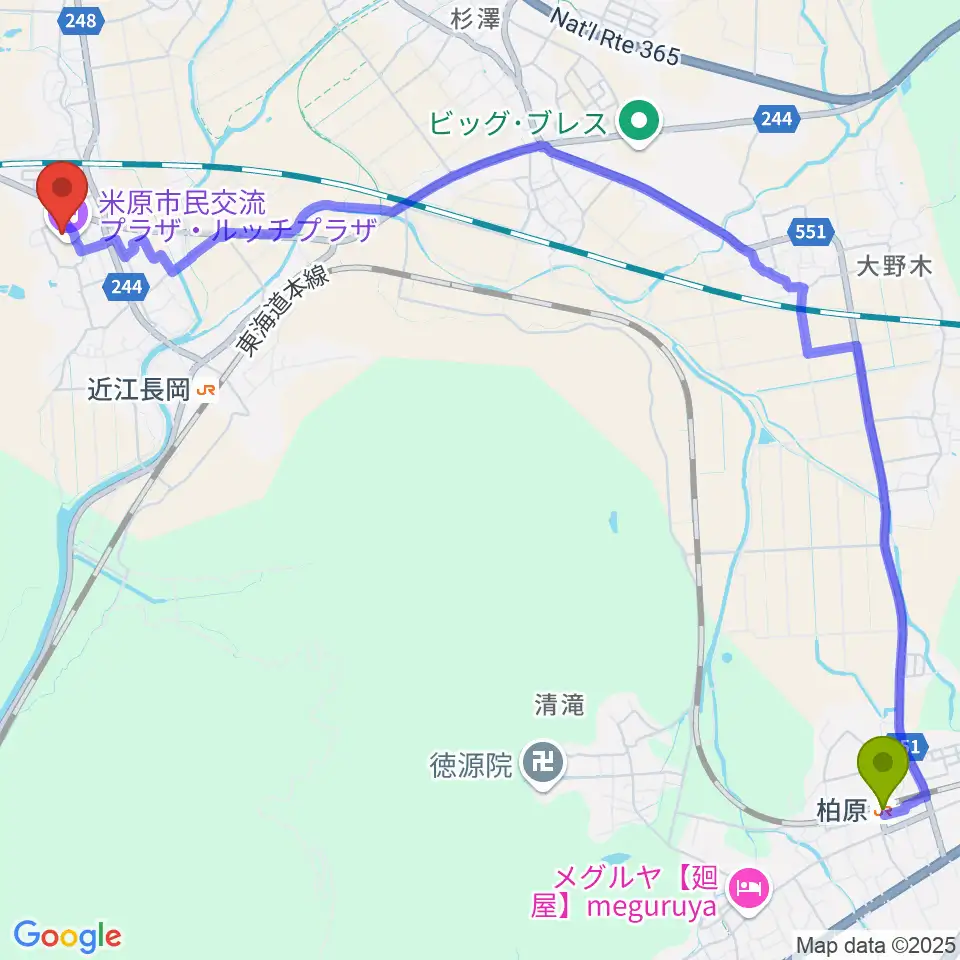 柏原駅からルッチプラザ ベルホール310へのルートマップ地図