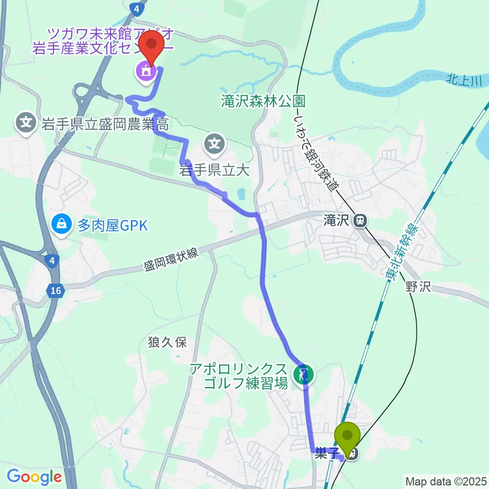 巣子駅からツガワ未来館アピオへのルートマップ地図
