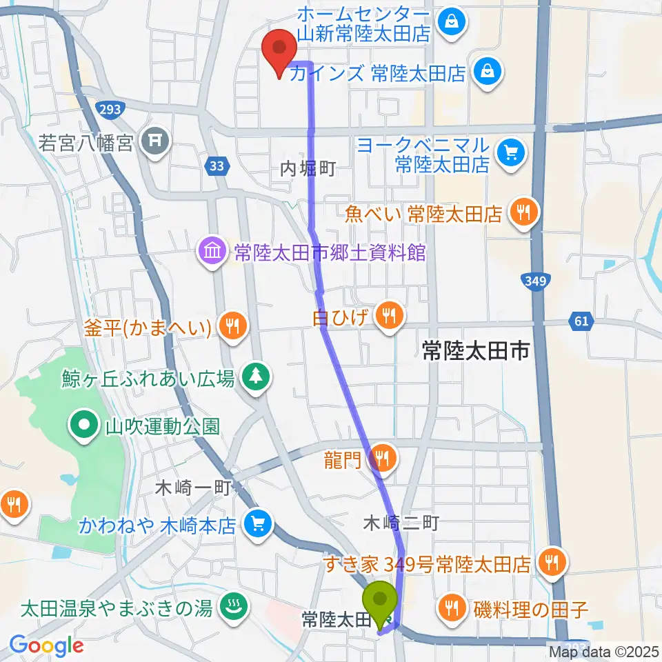常陸太田市民交流センター パルティホールの最寄駅常陸太田駅からの徒歩ルート（約26分）地図