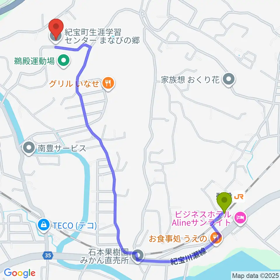 紀宝町生涯学習センター まなびの郷の最寄駅鵜殿駅からの徒歩ルート（約14分）地図