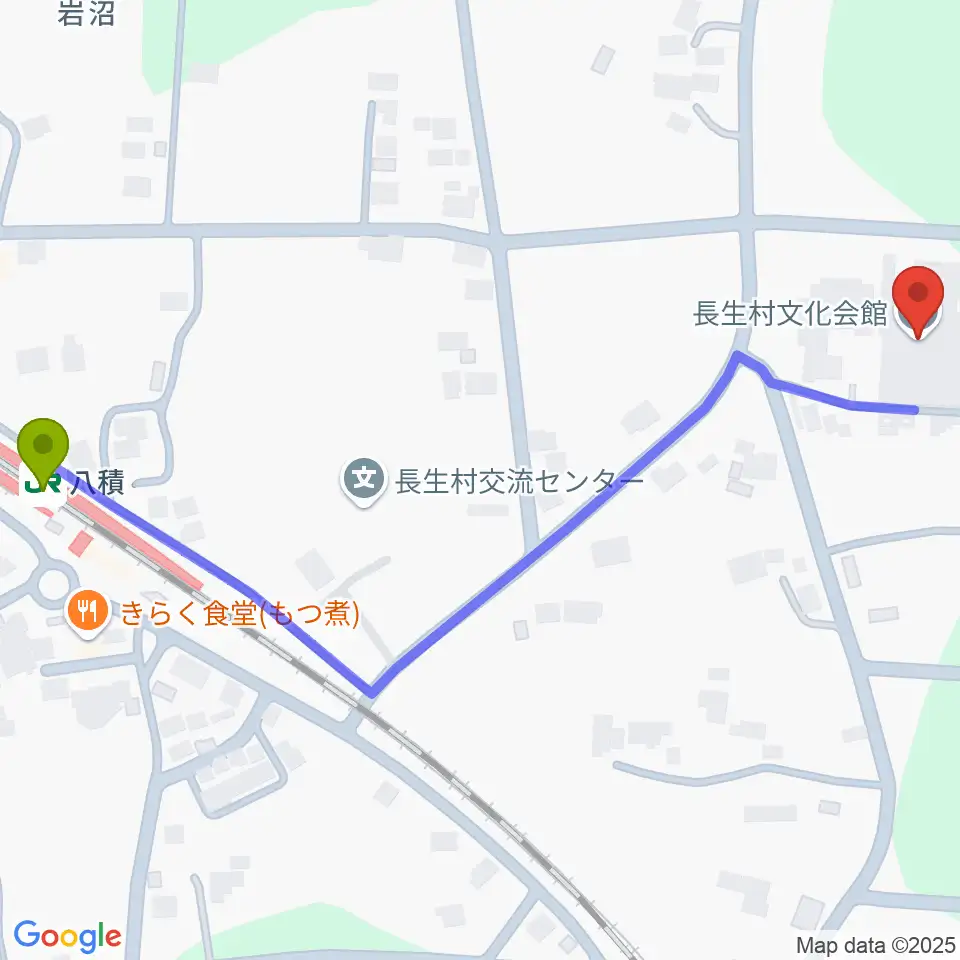 長生村文化会館の最寄駅八積駅からの徒歩ルート（約7分）地図