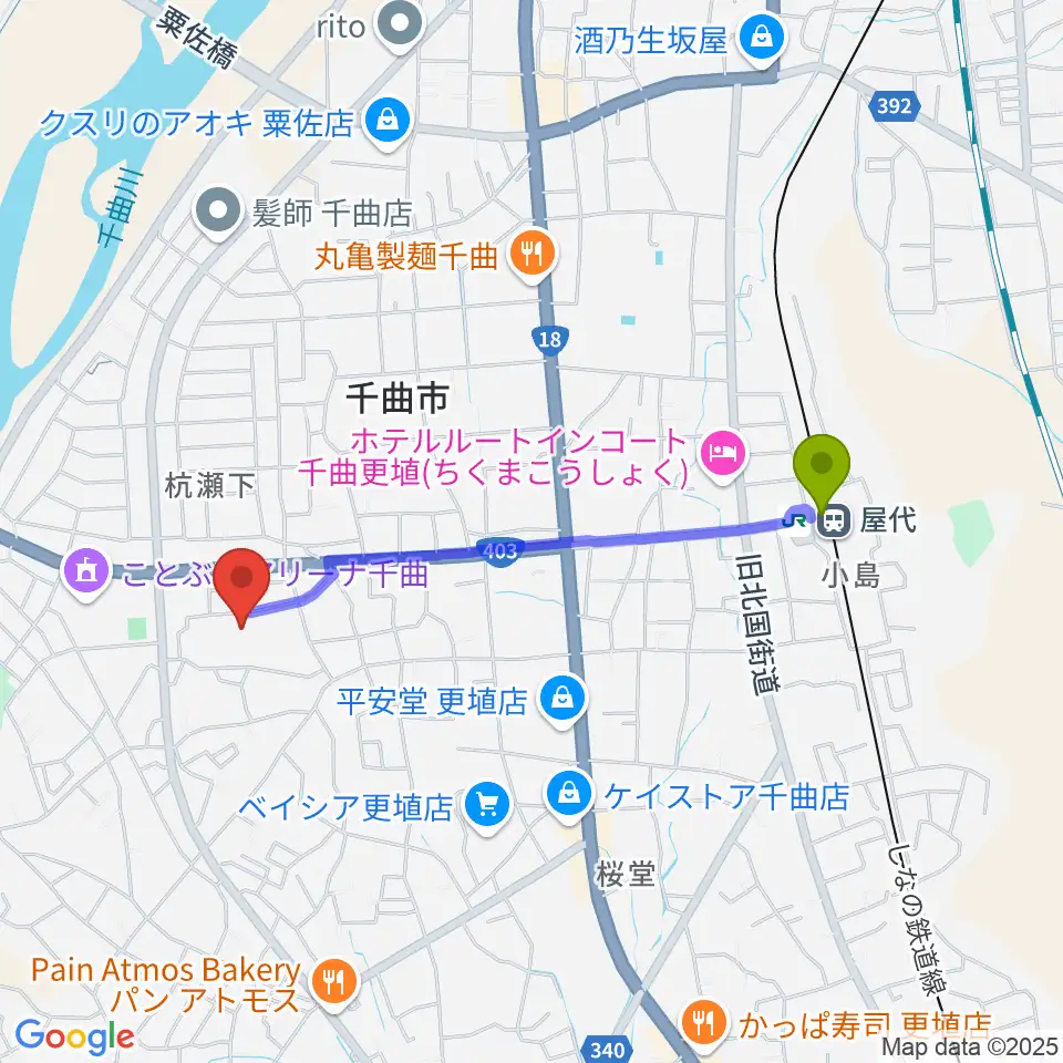 信州の幸あんずホールの最寄駅屋代駅からの徒歩ルート（約17分）地図