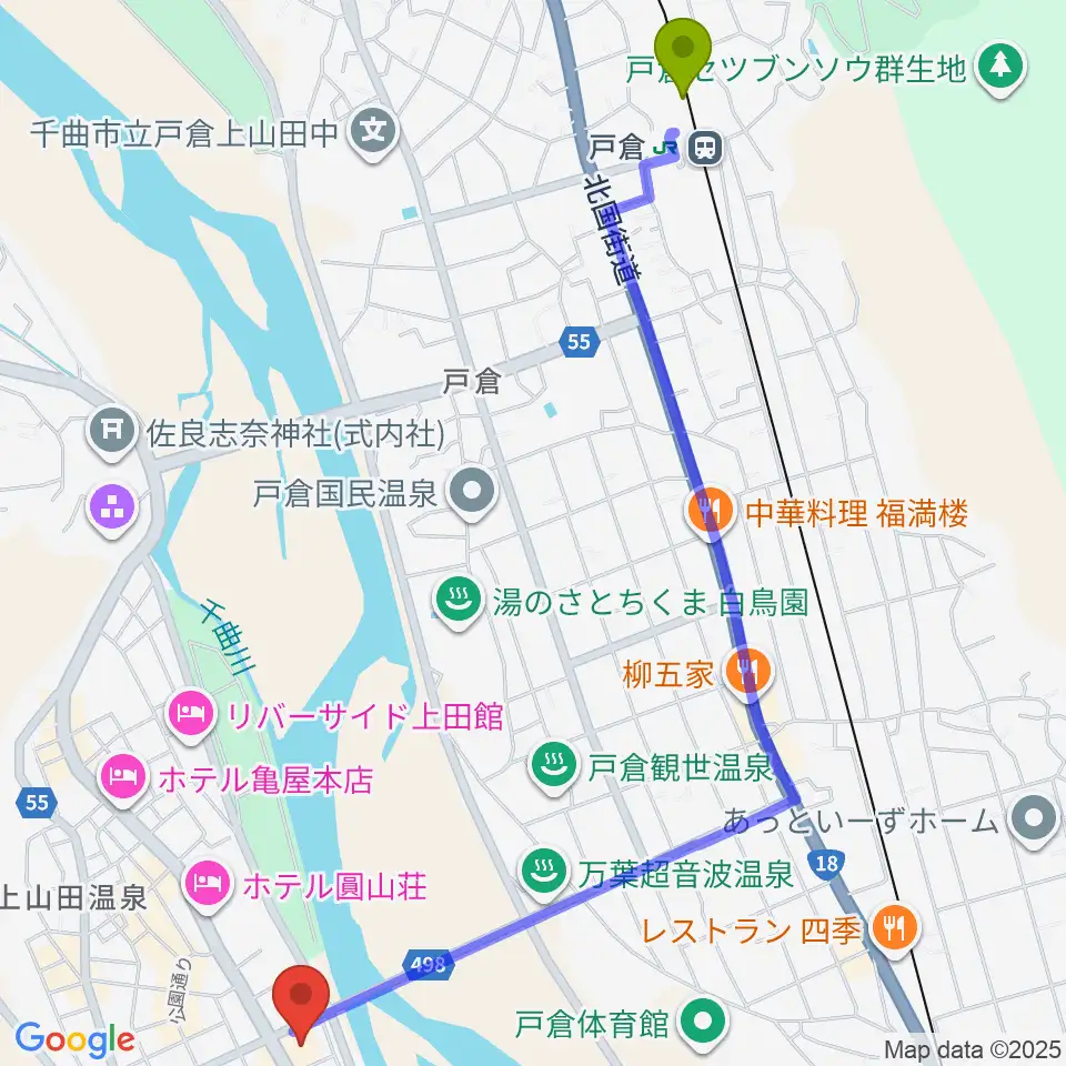 上山田文化会館の最寄駅戸倉駅からの徒歩ルート（約29分）地図