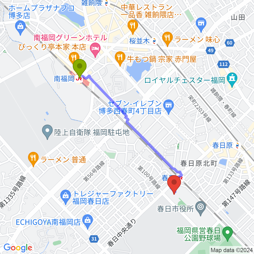 南福岡駅からクローバープラザへのルートマップ Mdata