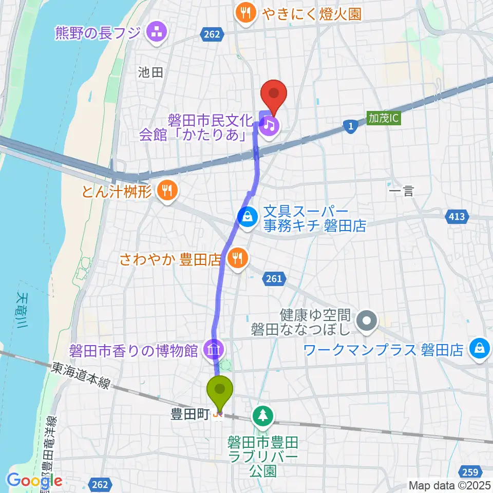 アミューズ豊田の最寄駅豊田町駅からの徒歩ルート（約38分）地図