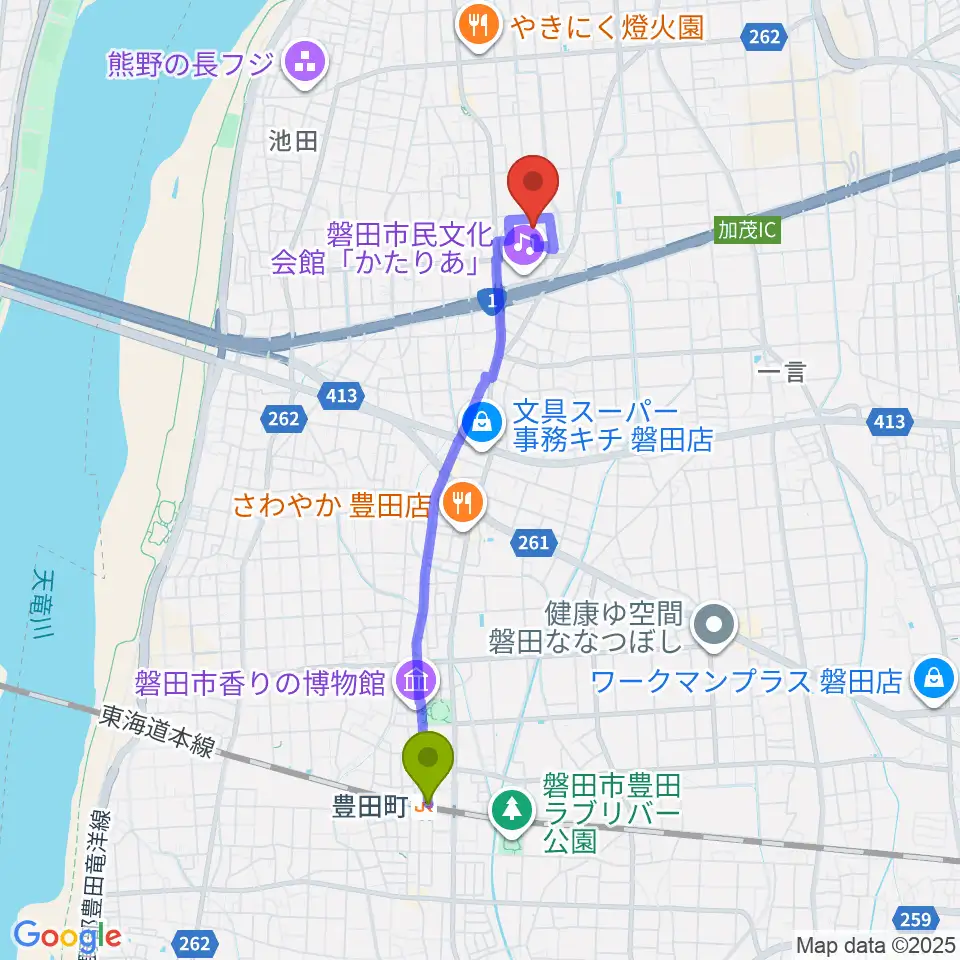 アミューズ豊田の最寄駅豊田町駅からの徒歩ルート（約38分）地図