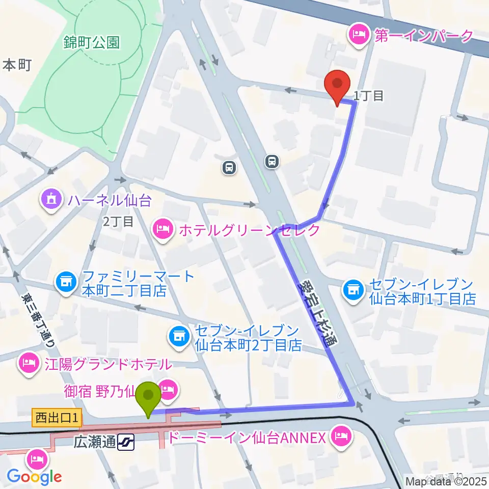 仙台スペースゼロの最寄駅広瀬通駅からの徒歩ルート（約6分）地図