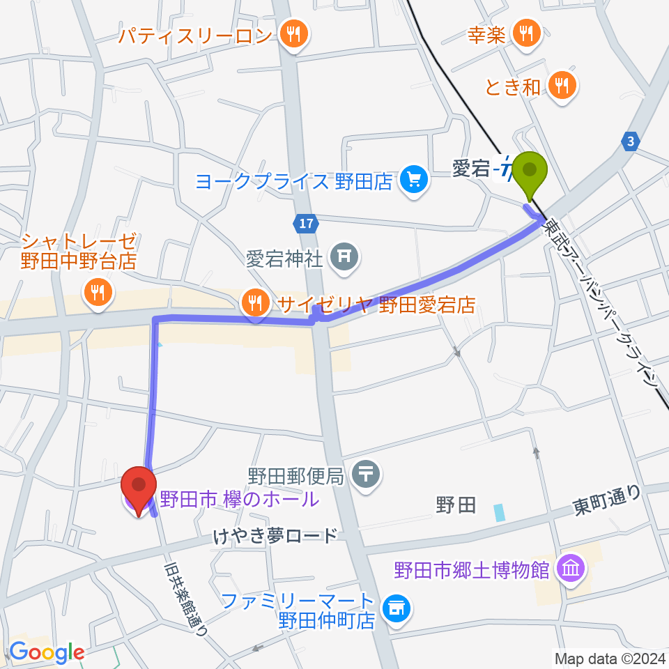 欅のホールの最寄駅愛宕駅からの徒歩ルート（約12分）地図