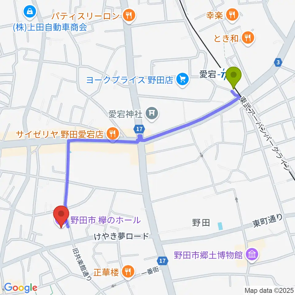 欅のホールの最寄駅愛宕駅からの徒歩ルート（約12分）地図