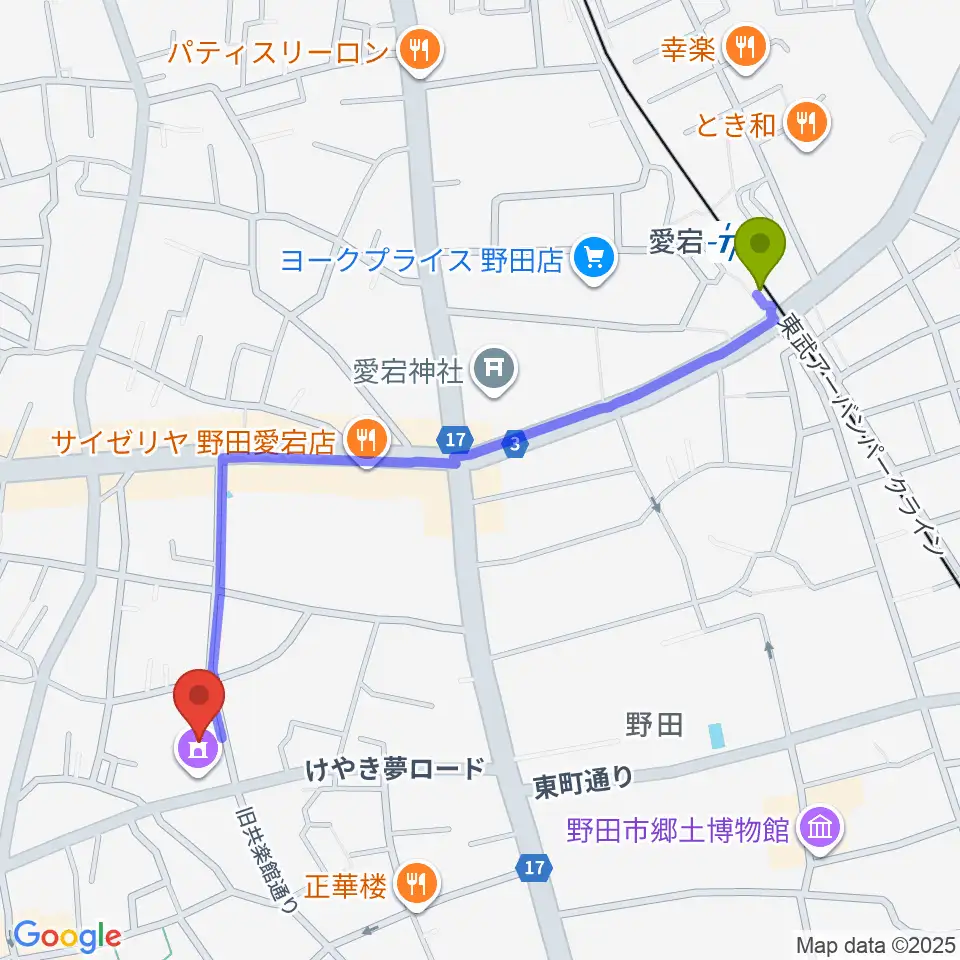 欅のホールの最寄駅愛宕駅からの徒歩ルート（約12分）地図