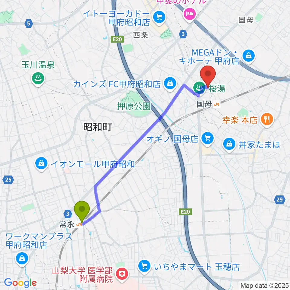 常永駅から土屋バイオリンチェロ教室へのルートマップ地図