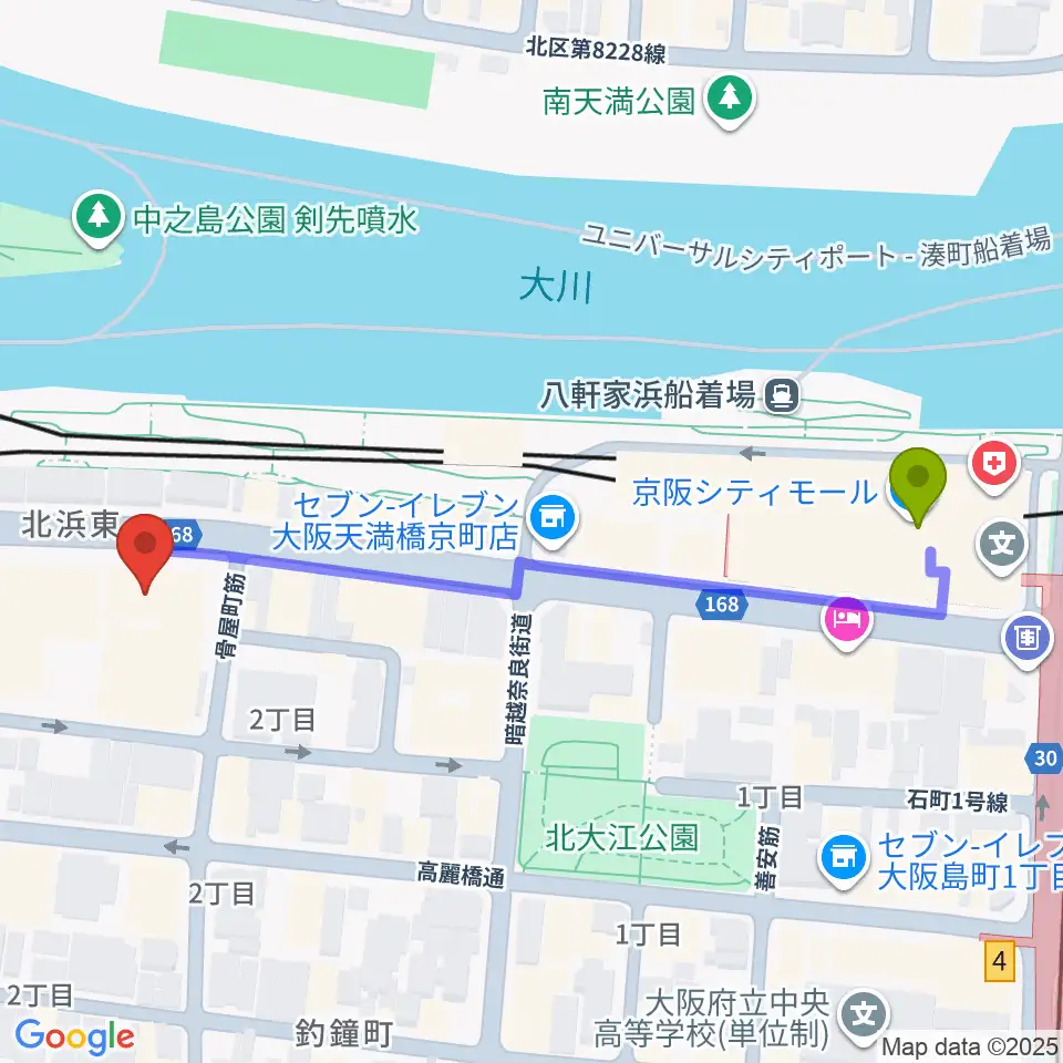 エル・おおさか 大阪府立労働センターの最寄駅天満橋駅からの徒歩ルート（約6分）地図