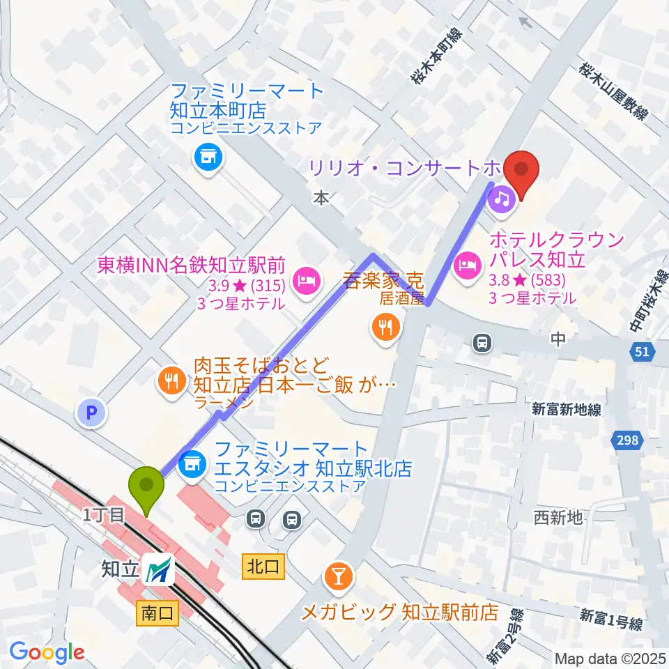 知立リリオ･コンサートホールの最寄駅知立駅からの徒歩ルート（約6分）地図