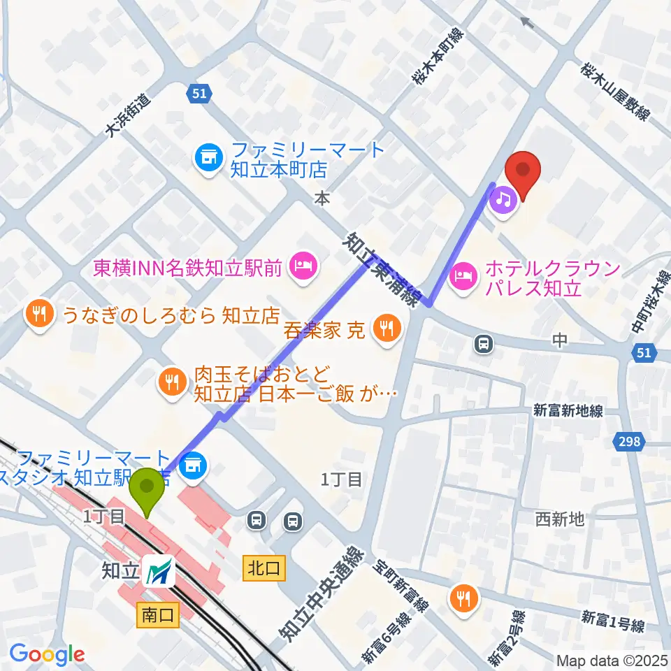 知立リリオ･コンサートホールの最寄駅知立駅からの徒歩ルート（約6分）地図