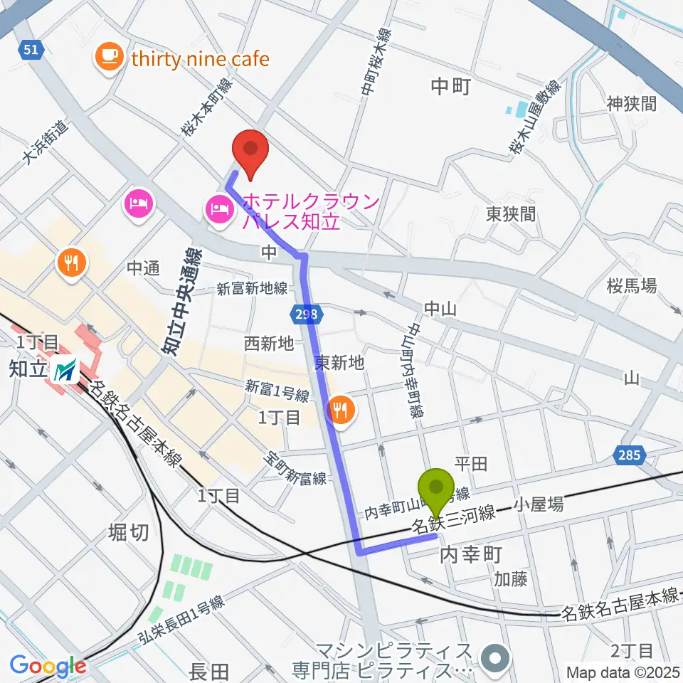 三河知立駅から知立リリオ･コンサートホールへのルートマップ地図
