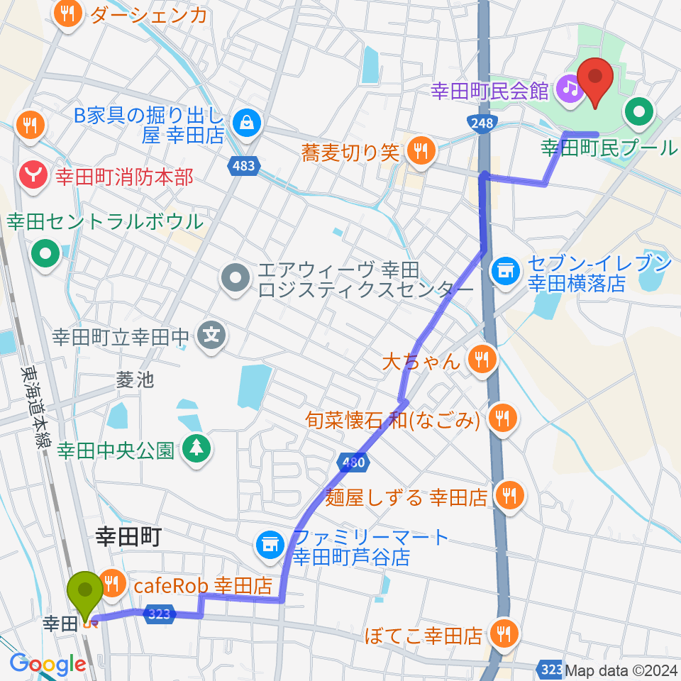 幸田町民会館の最寄駅幸田駅からの徒歩ルート（約33分）地図