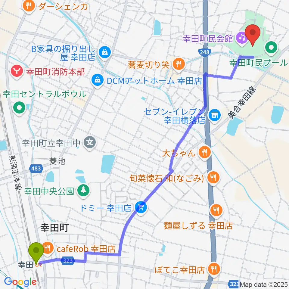 幸田町民会館の最寄駅幸田駅からの徒歩ルート（約33分）地図