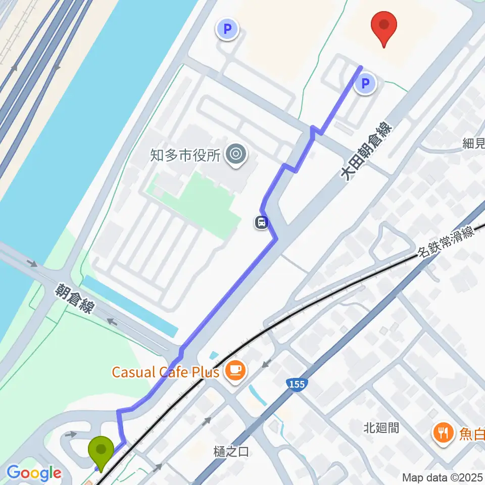 知多市勤労文化会館の最寄駅朝倉駅からの徒歩ルート（約8分）地図