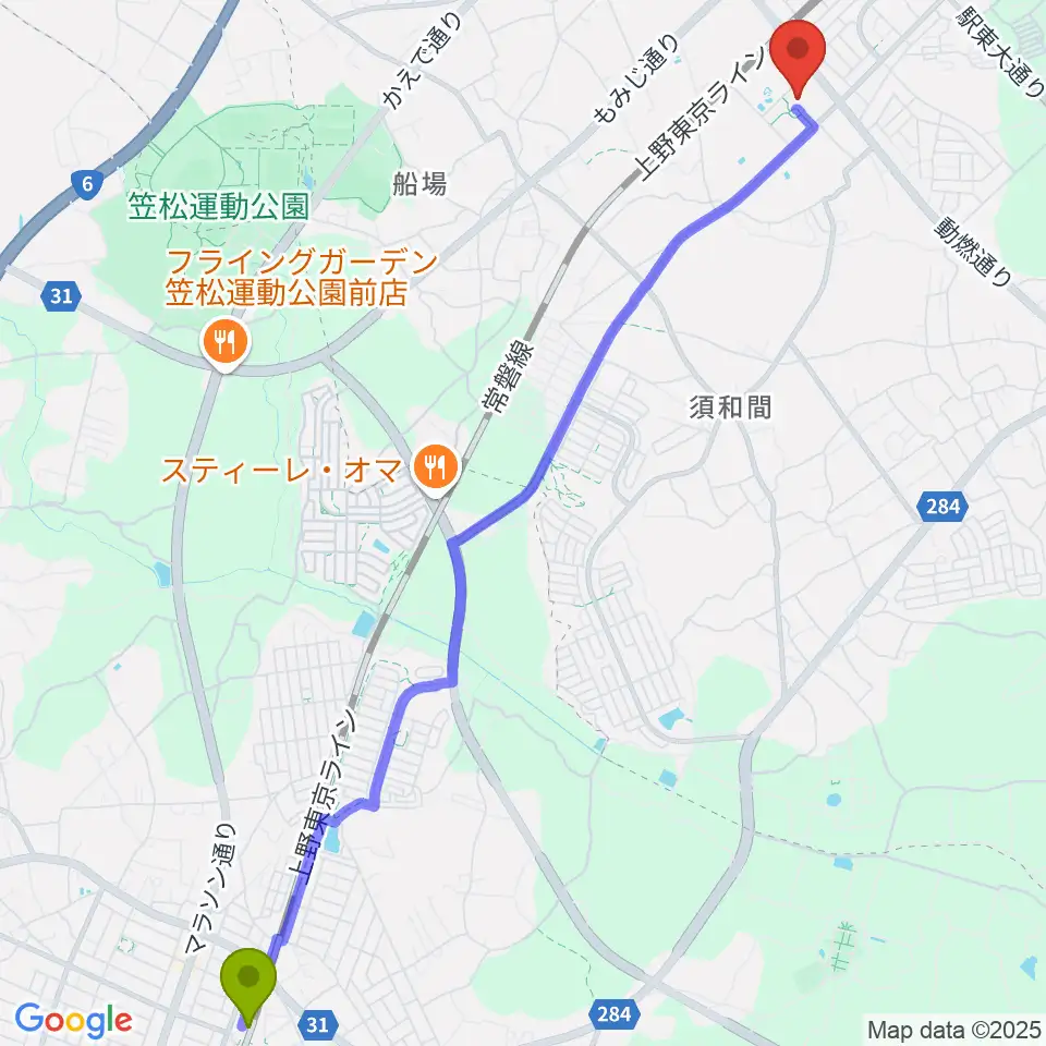佐和駅から東海文化センターへのルートマップ地図