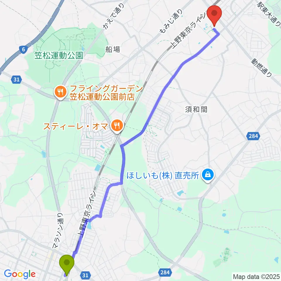 佐和駅から東海文化センターへのルートマップ地図