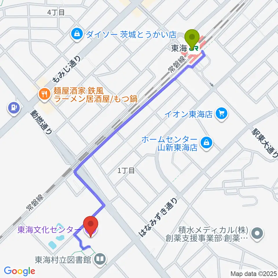 東海文化センターの最寄駅東海駅からの徒歩ルート（約12分）地図