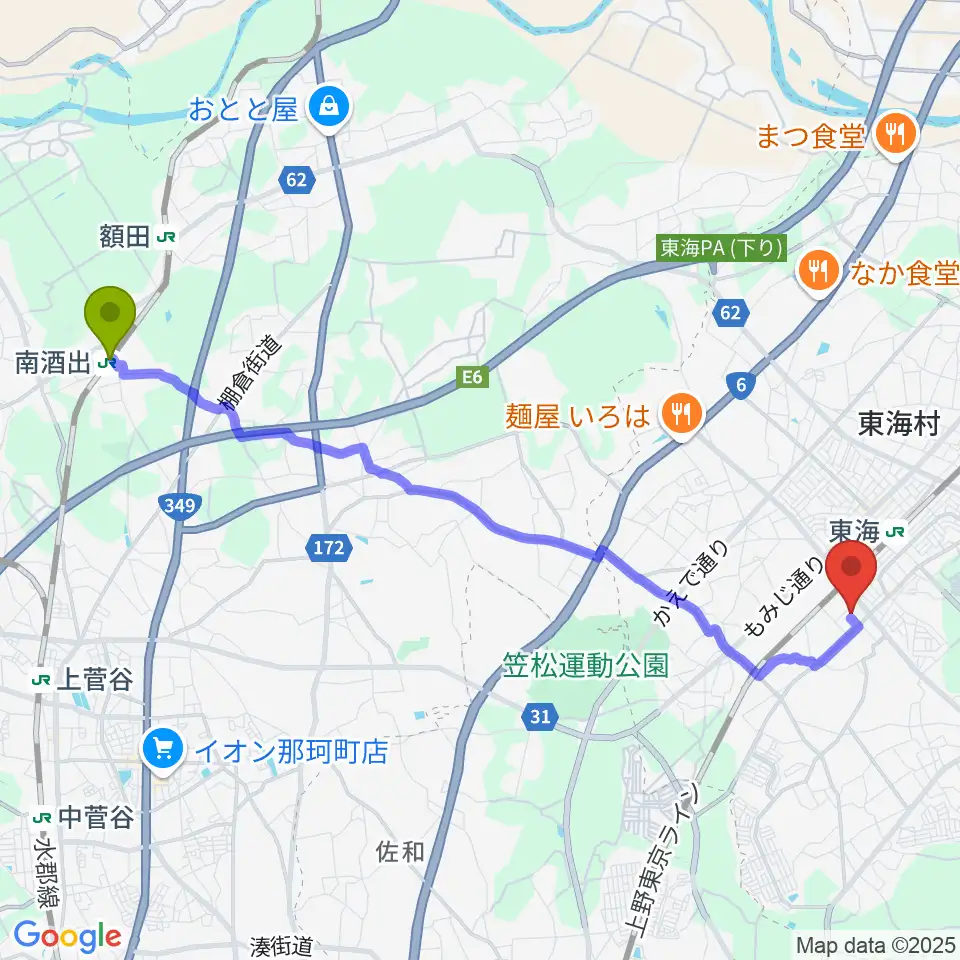 南酒出駅から東海文化センターへのルートマップ地図
