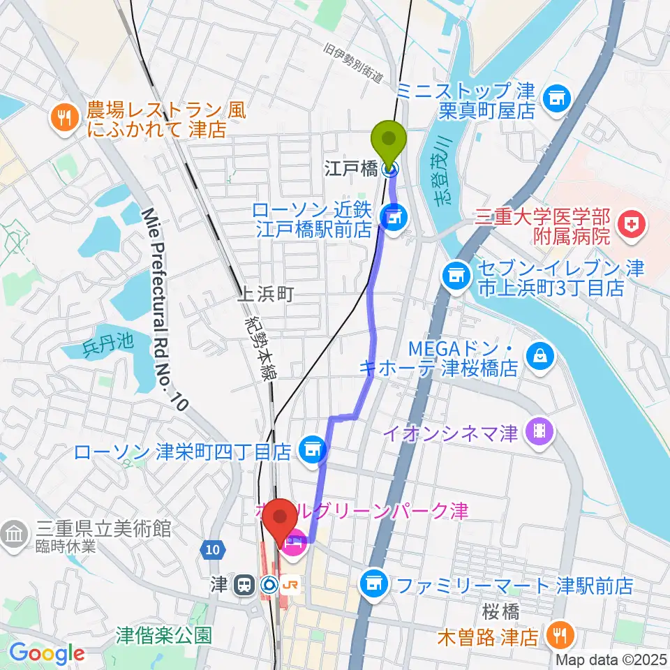 江戸橋駅からアストプラザへのルートマップ地図