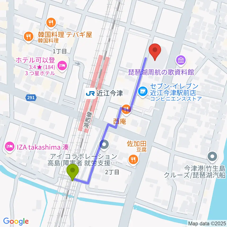 高島市民会館の最寄駅近江今津駅からの徒歩ルート（約5分）地図