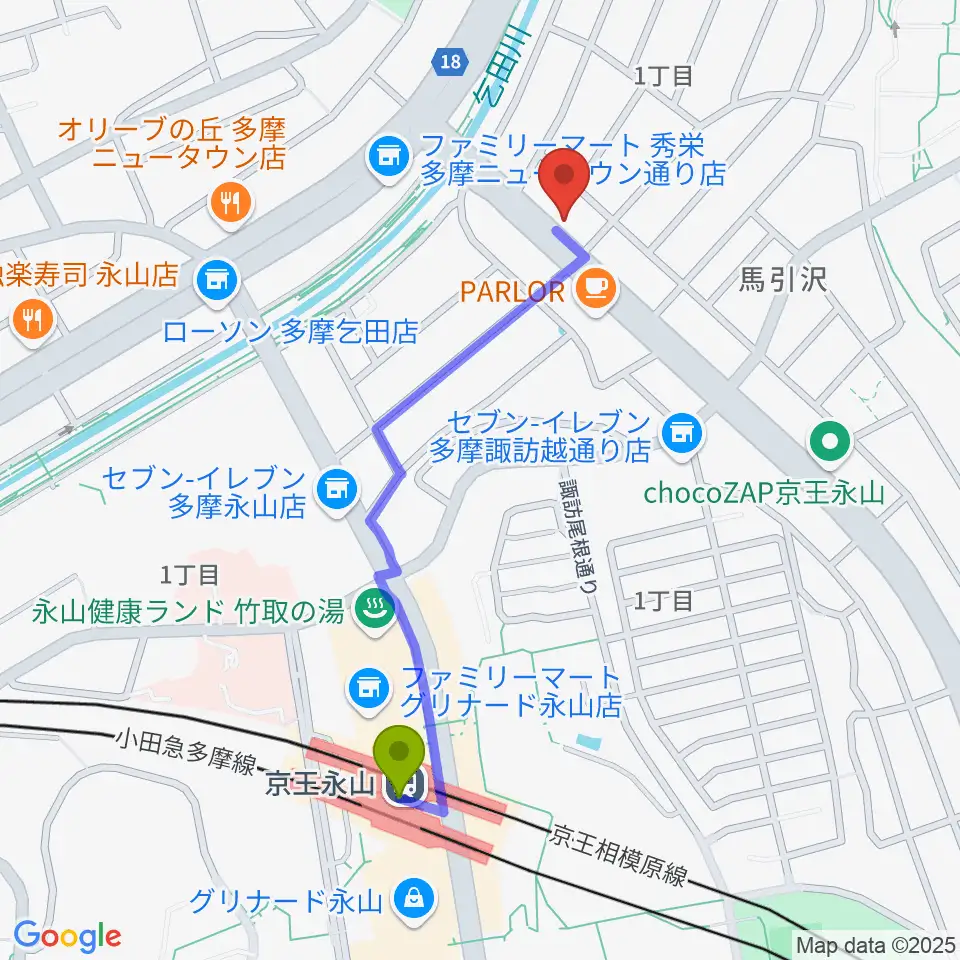 永山Free As Birdの最寄駅京王永山駅からの徒歩ルート（約10分）地図