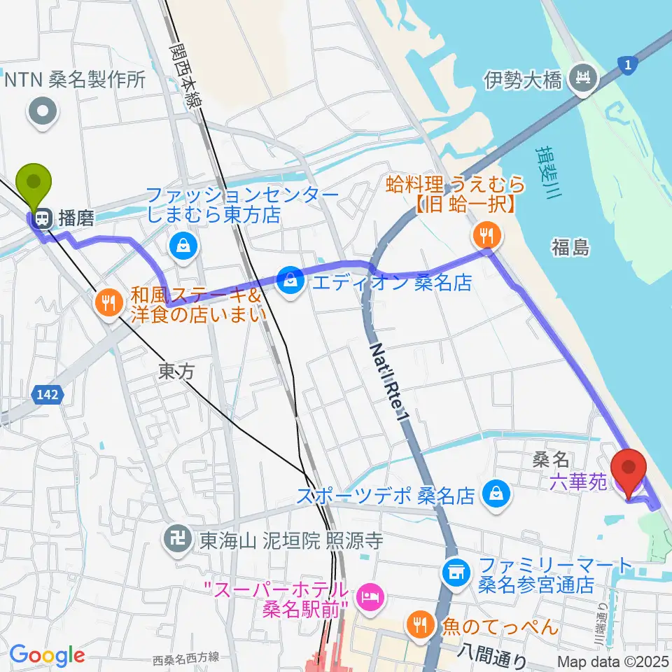 播磨駅から六華苑へのルートマップ地図