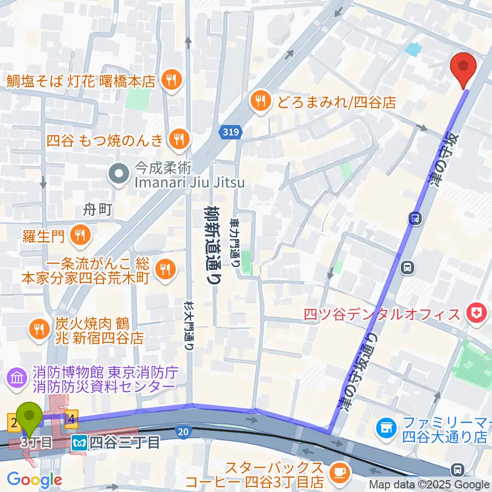 四谷三丁目駅から四谷サロンガイヤールへのルートマップ地図