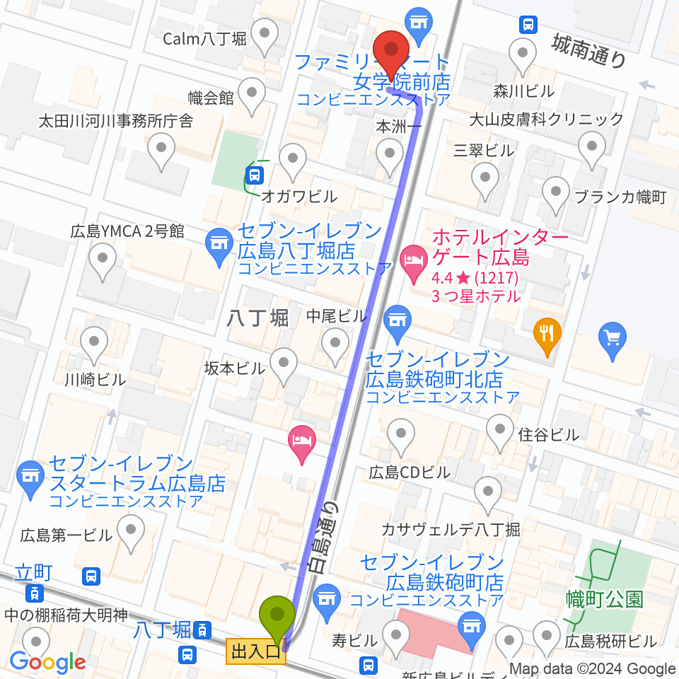 八丁堀駅からConsolo音楽教室へのルートマップ地図