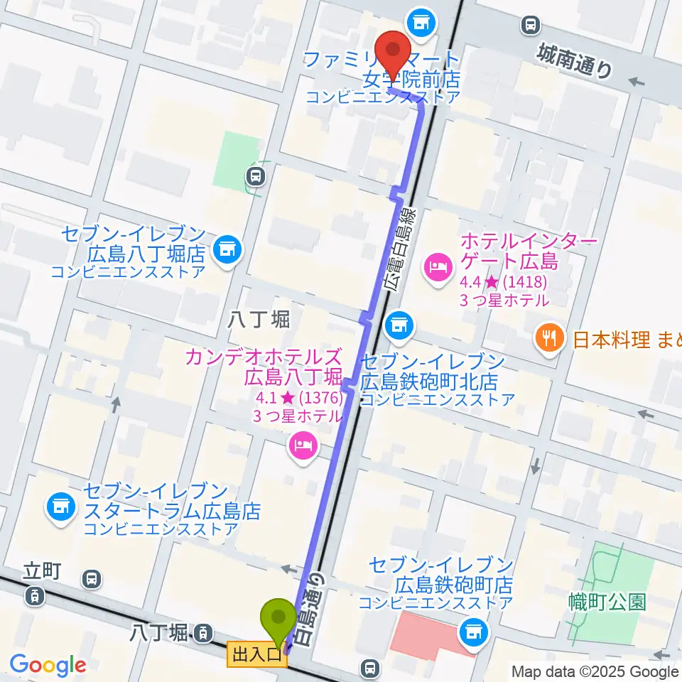 八丁堀駅からConsolo音楽教室へのルートマップ地図