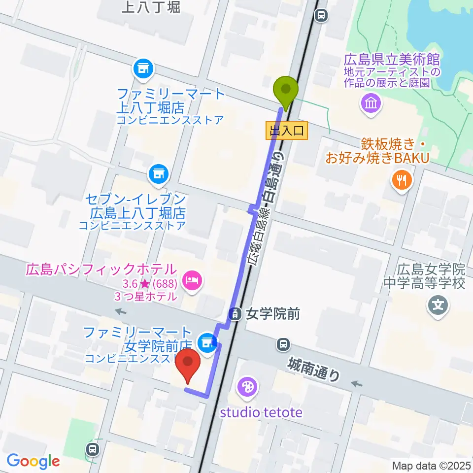 縮景園前駅からConsolo音楽教室へのルートマップ地図