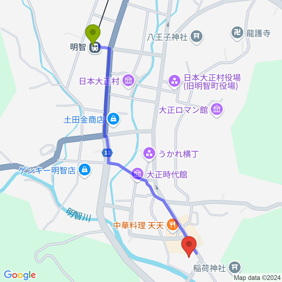 明智かえでホールの最寄駅明智駅からの徒歩ルート（約13分）地図