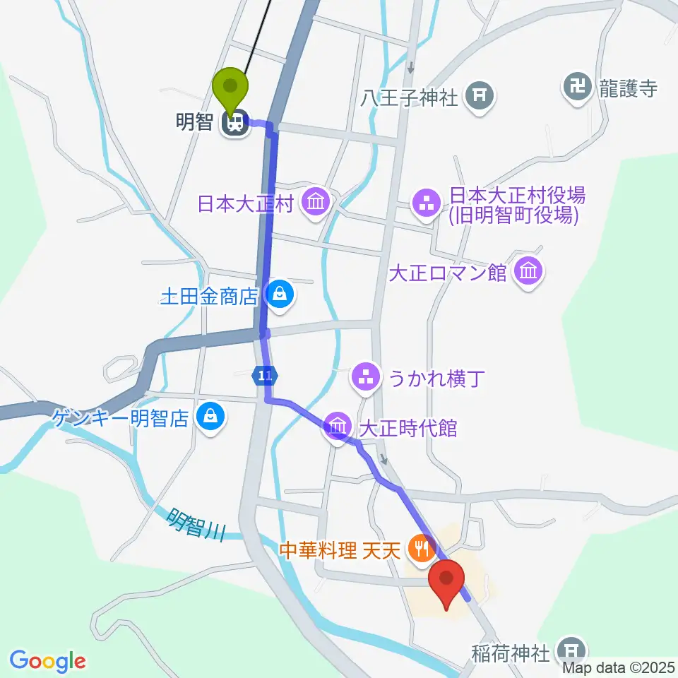 明智かえでホールの最寄駅明智駅からの徒歩ルート（約12分）地図