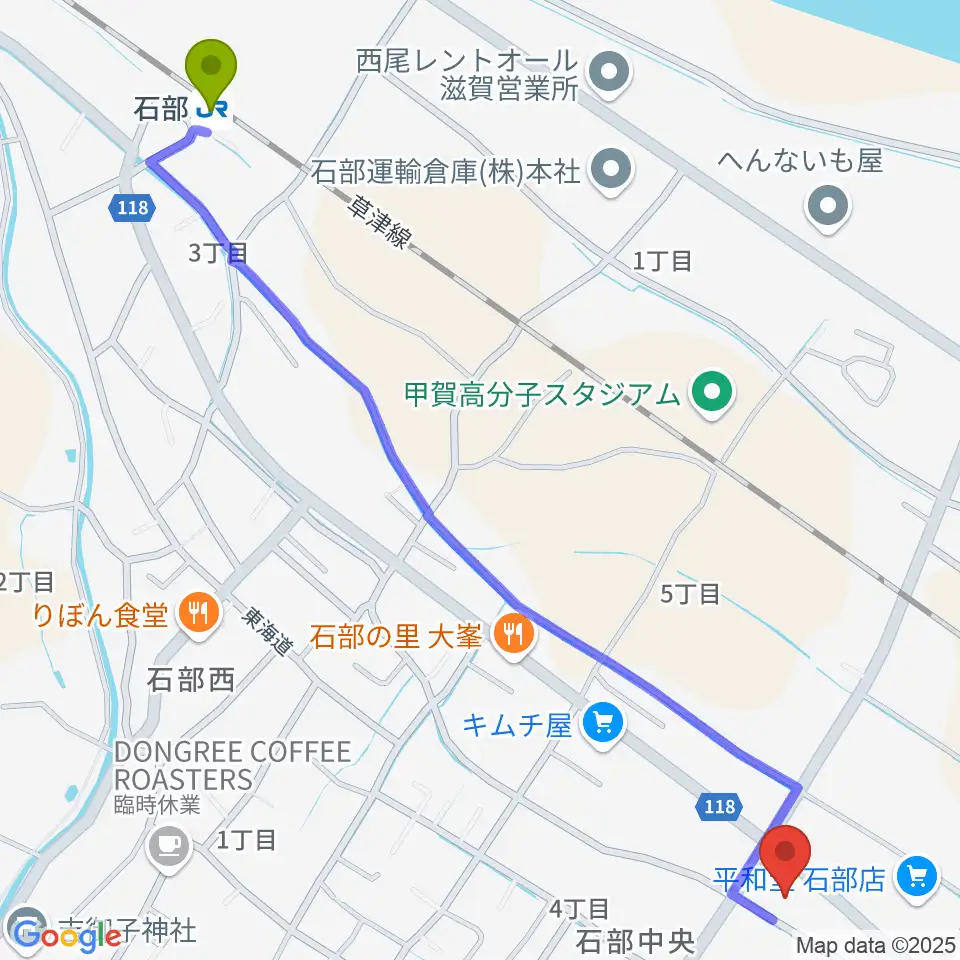 石部文化ホールの最寄駅石部駅からの徒歩ルート（約16分）地図