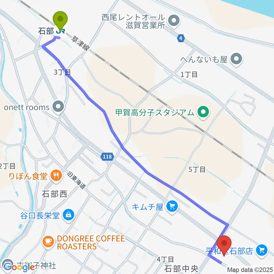 石部文化ホールの最寄駅石部駅からの徒歩ルート（約16分）地図