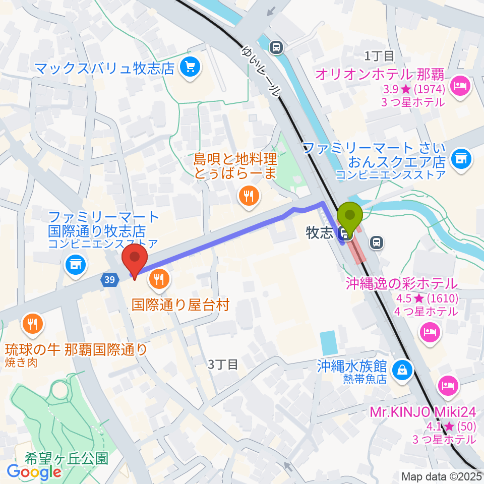 高良レコード店 楽器部の最寄駅牧志駅からの徒歩ルート（約4分）地図