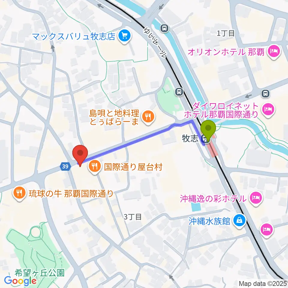 高良レコード店 楽器部の最寄駅牧志駅からの徒歩ルート（約4分）地図