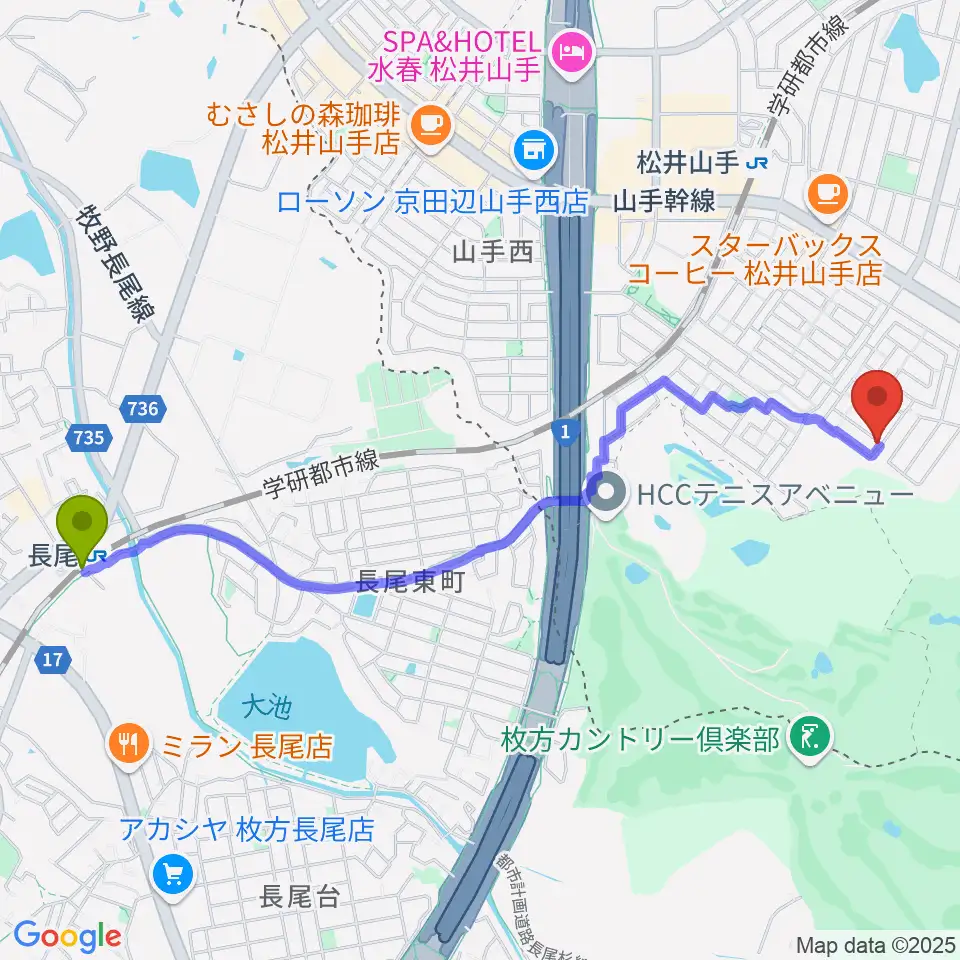 長尾駅からピアノ教室momoへのルートマップ地図