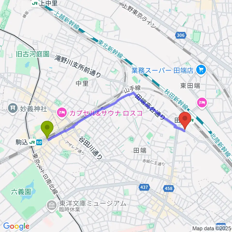駒込駅からCPR STUDIOへのルートマップ地図